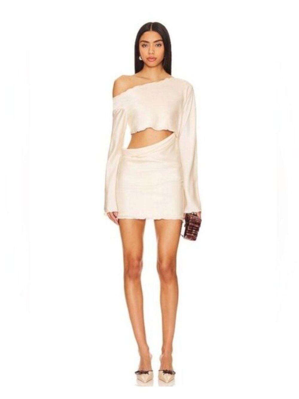 Atoir Christabel Dress Ivory NWOT Asymmetric Satin Cut Out Mini - Size XS